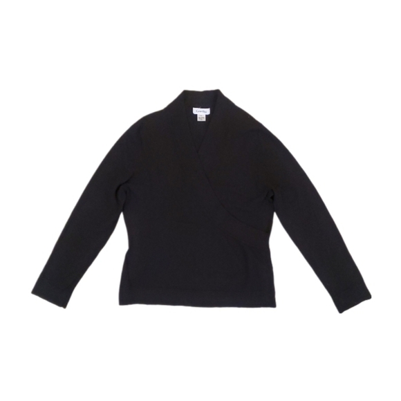 Calvin Klein Women's Black Wrap Front V-Neck‎ Knit Sweater XL - Picture 1 of 7